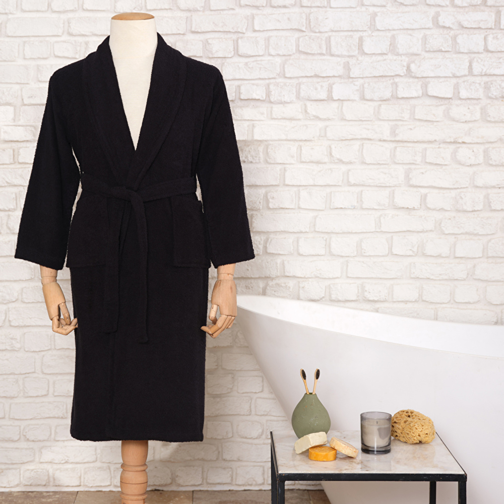Karaca Home Daily Soft Siyah %100 Pamuk Kadın Bornoz S/M görseli 1