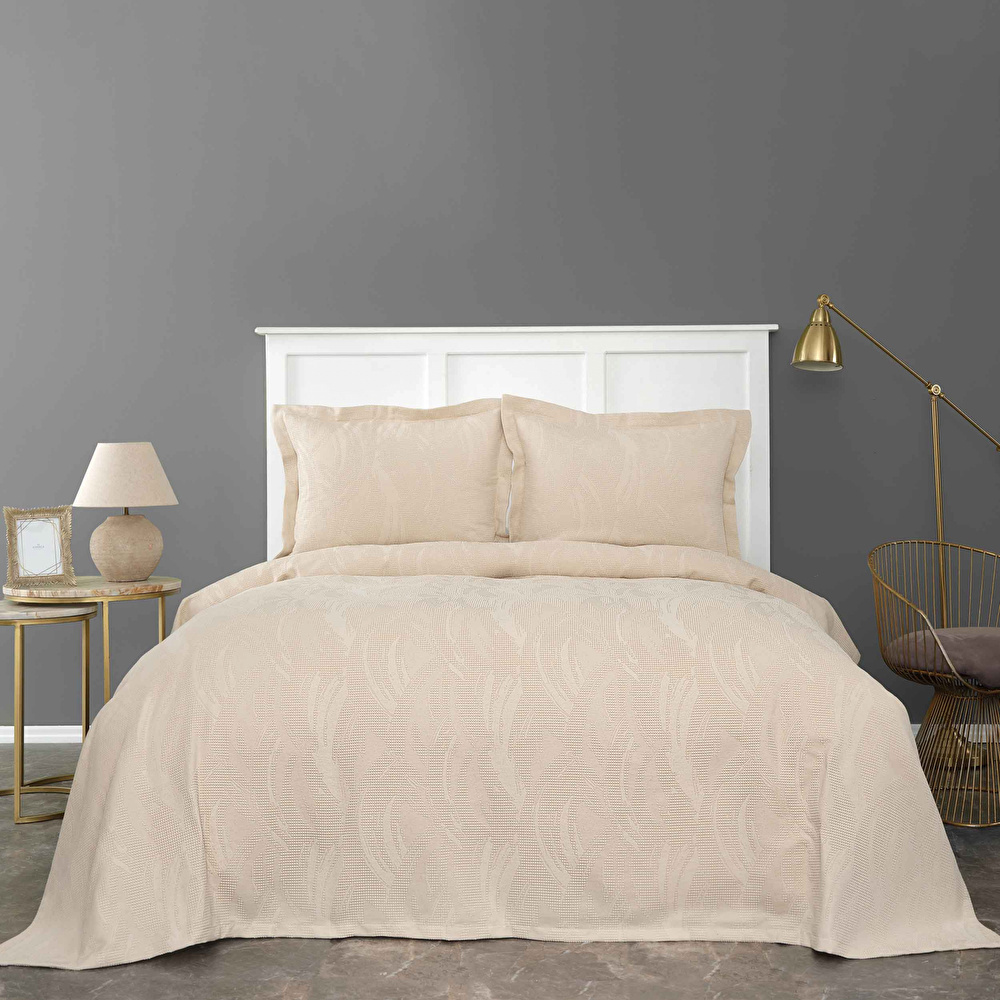 Karaca Home Blanche Bej Çift Kişilik Waffle Yatak Örtüsü Set görseli 1