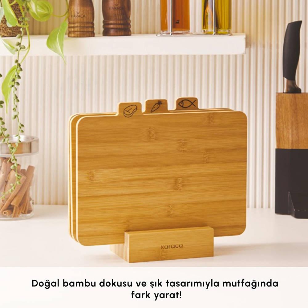 Karaca Triple 4 Parça Ayaklı Bambu Kesme Tahtası Seti görseli 3