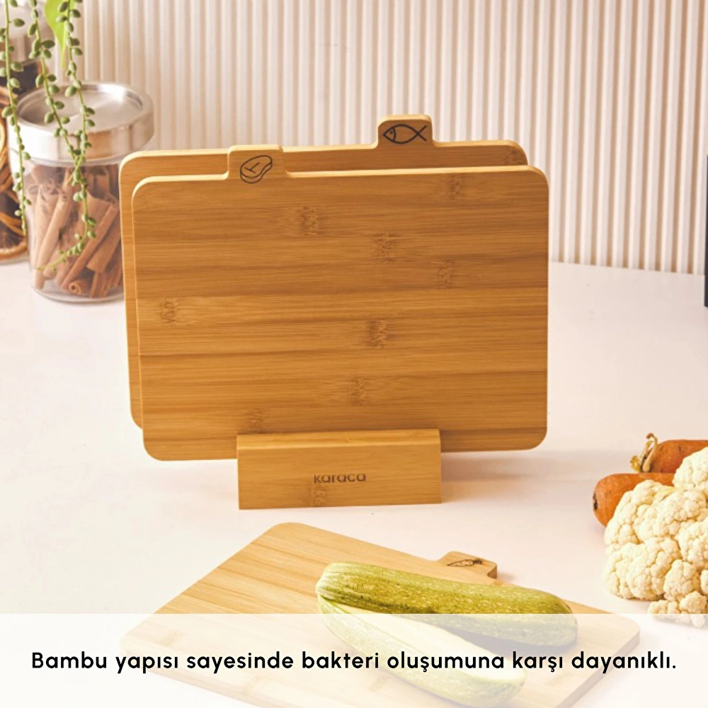 Karaca Triple 4 Parça Ayaklı Bambu Kesme Tahtası Seti görseli 4