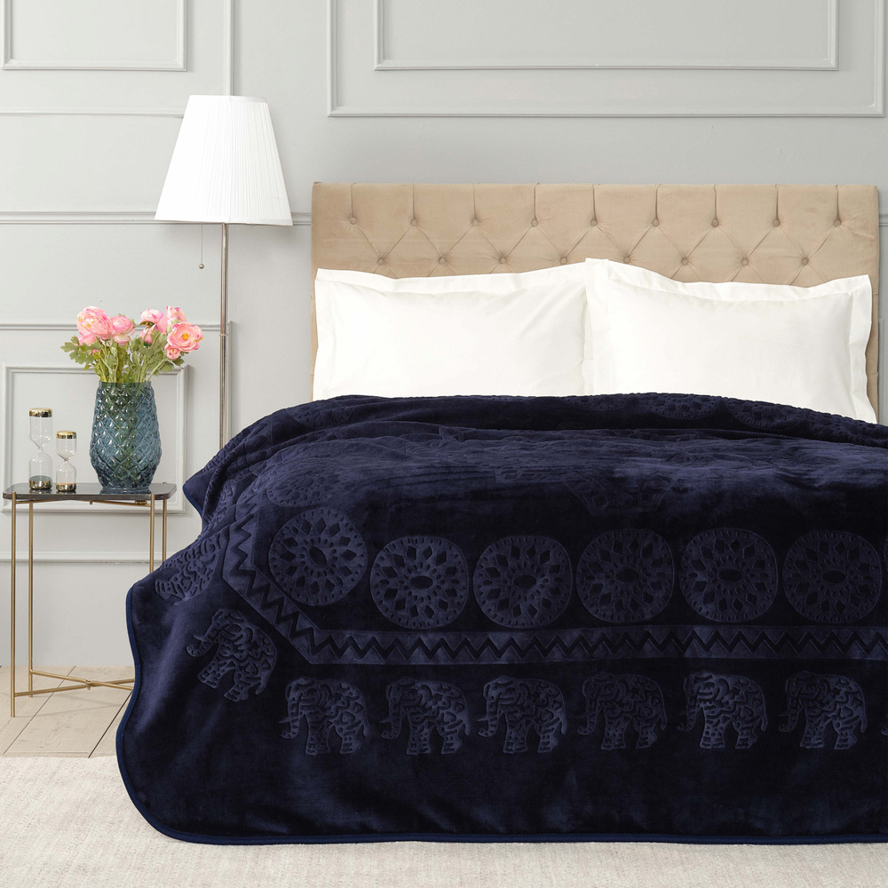 Karaca Home Elephant Lacivert Çift Kişilik Soft Embosy Battaniye görseli 1