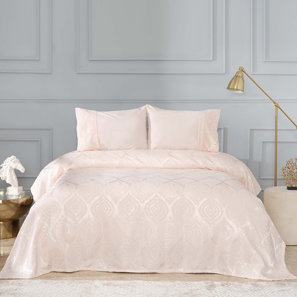 Karaca Home Aura Pudra Dantelli %100 Pamuk Private Çift Kişilik Pike Set görseli 1