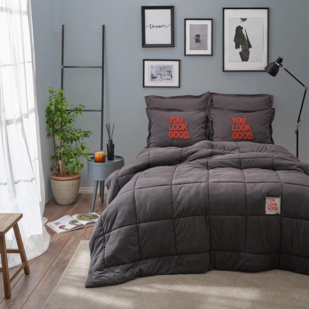 Karaca Home Motto Cotton Comfort Çift Kişilik Antrasit Uyku Seti görseli 1