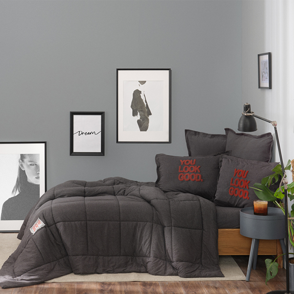 Karaca Home Motto Cotton Comfort Çift Kişilik Antrasit Uyku Seti görseli 2