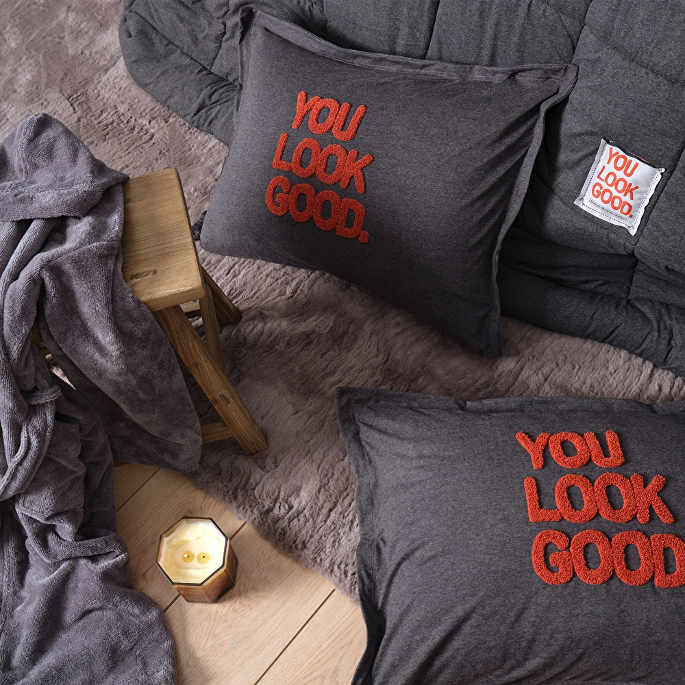 Karaca Home Motto Cotton Comfort Çift Kişilik Antrasit Uyku Seti görseli 3