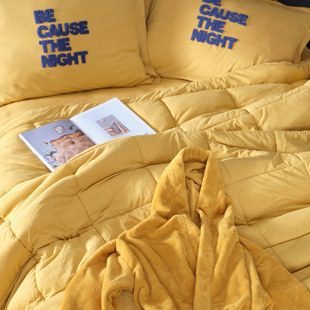 Karaca Home Motto Cotton Comfort Tek Kişilik Uyku Seti Hardal görseli 3