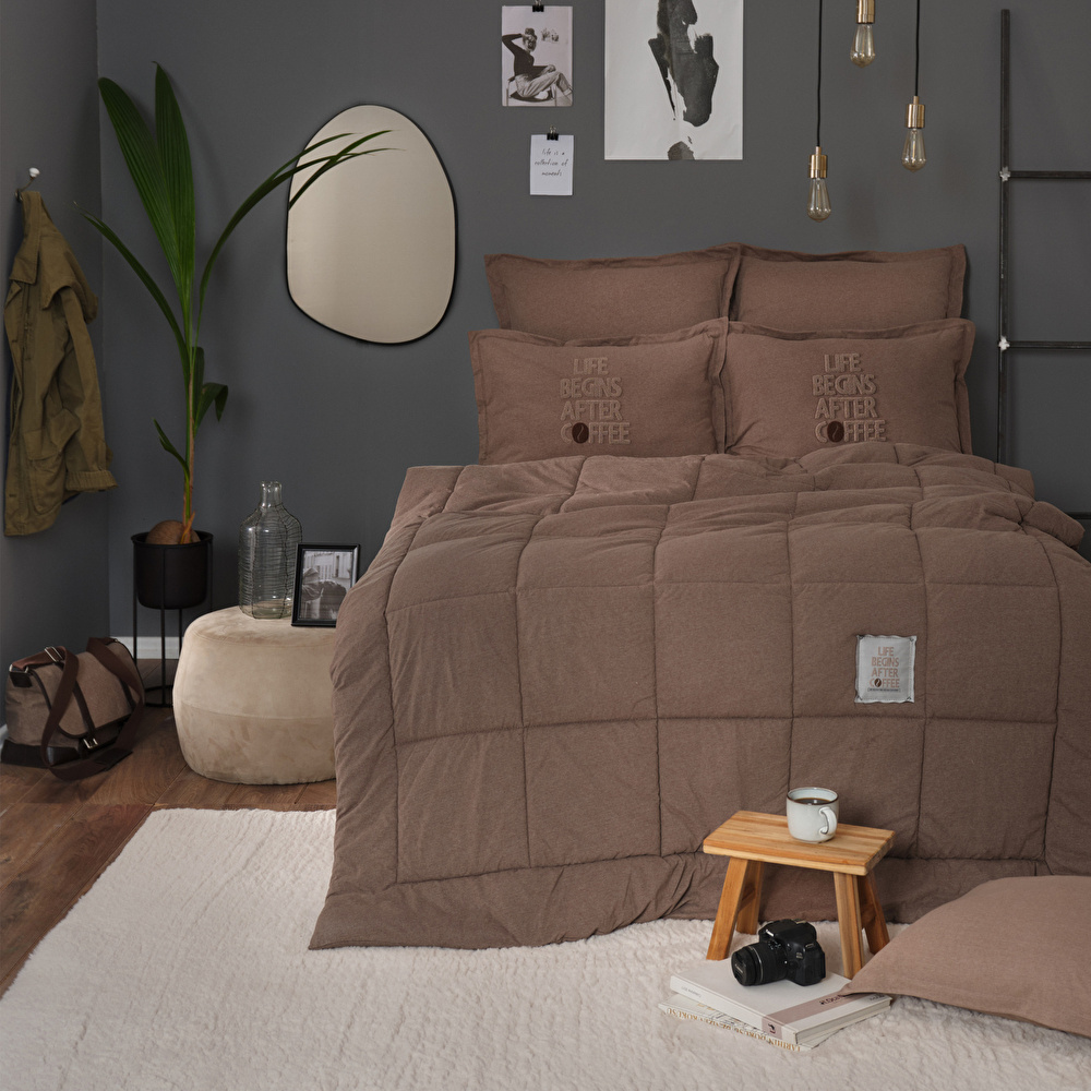 Karaca Home Motto Cotton Comfort Çift Kişilik Uyku Seti Kahve görseli 1