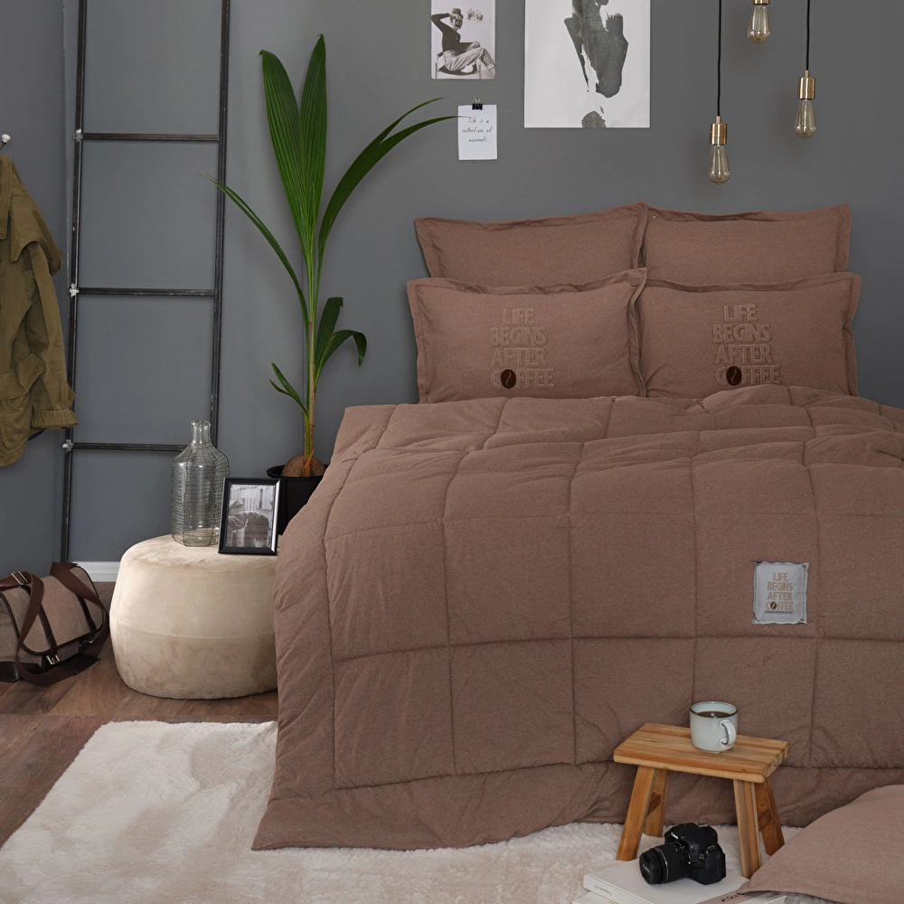 Karaca Home Motto Cotton Comfort Çift Kişilik Uyku Seti Kahve görseli 2