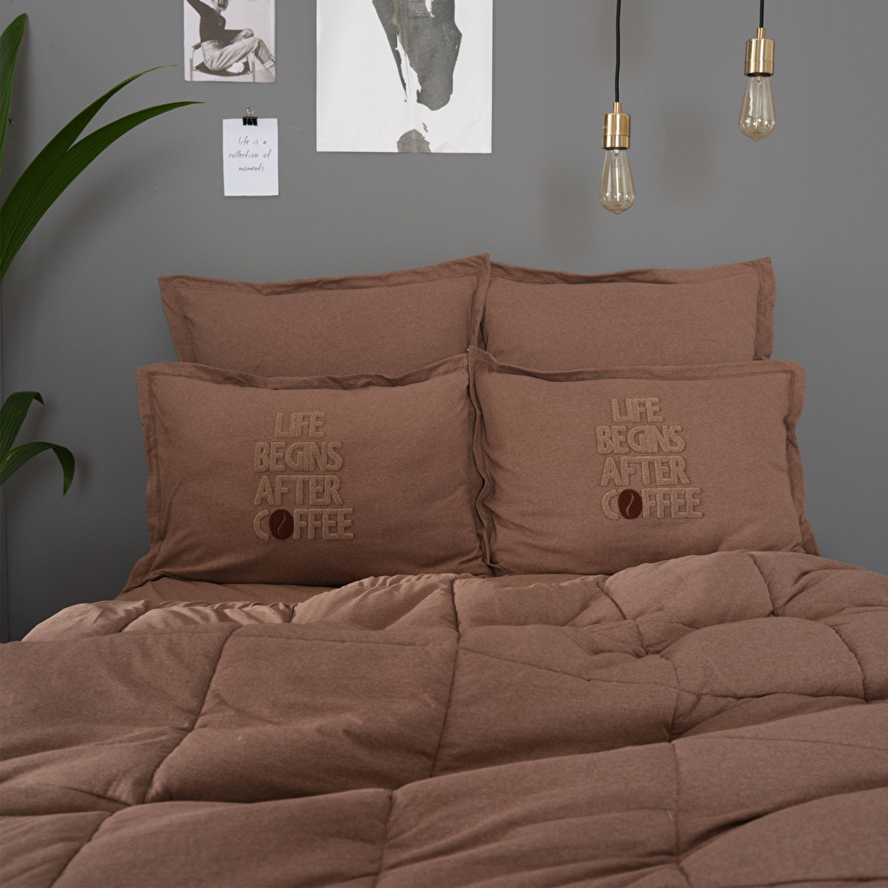 Karaca Home Motto Cotton Comfort Çift Kişilik Uyku Seti Kahve görseli 3