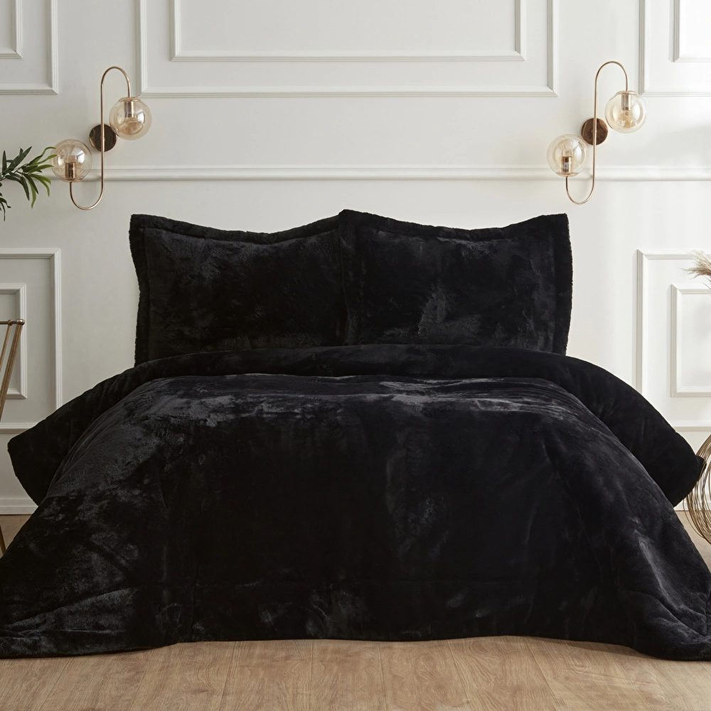 Karaca Home Fluffy Çift Kişilik Kürk Yatak Örtüsü Siyah görseli 1