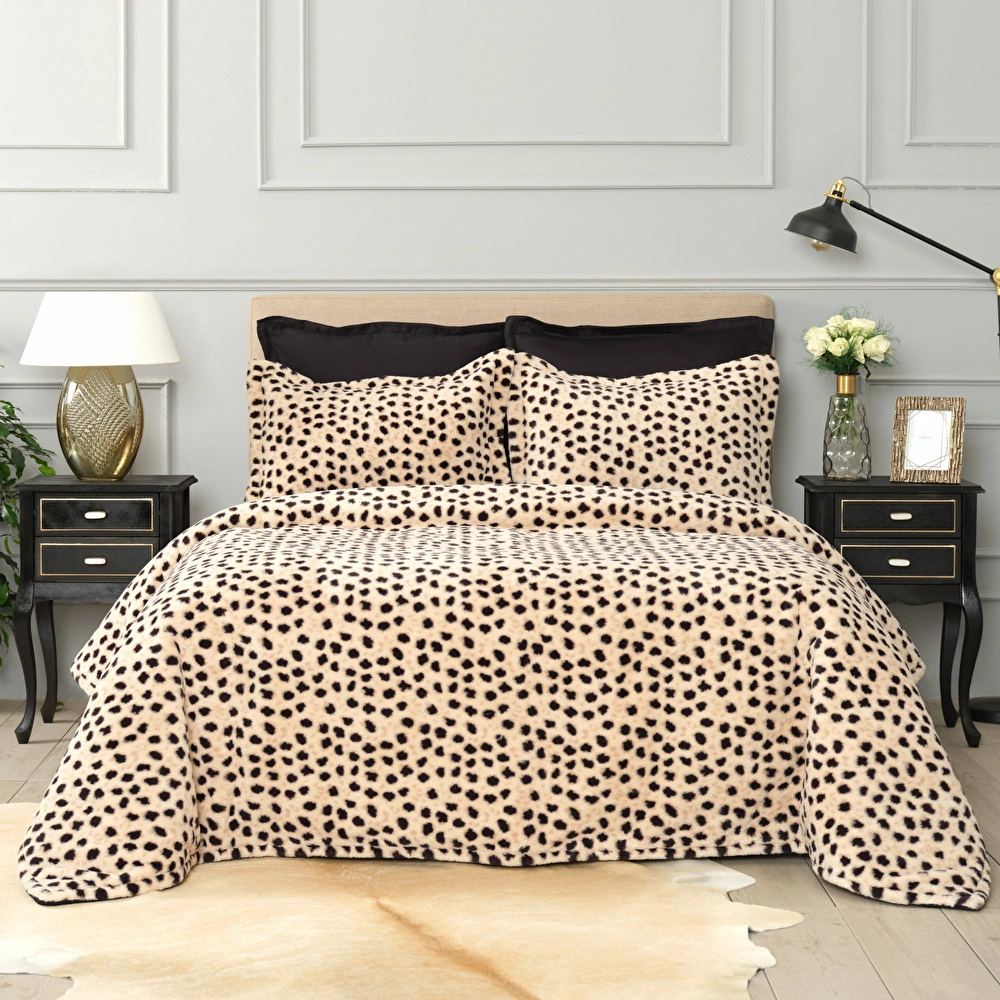 Karaca Home Fluffy Leopar Çift Kişilik Kürk Yatak Örtüsü görseli 1