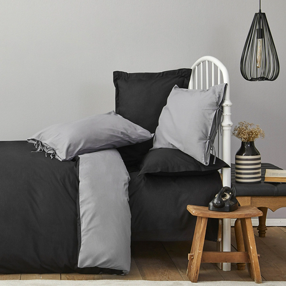 Karaca Home Basic Siyah-Koyu Gri Çift Taraflı Tek Kişilik Nevresim Takımı görseli 1