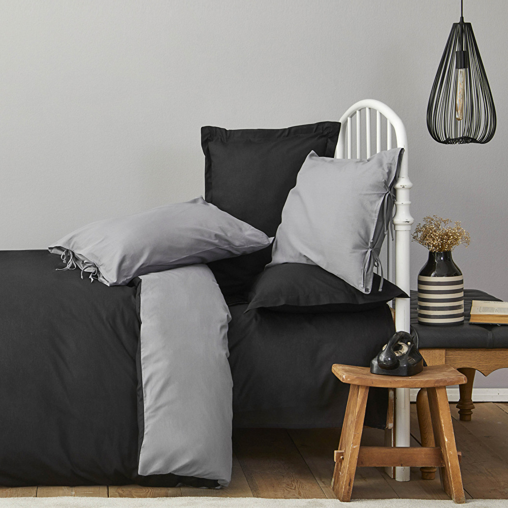 Karaca Home Basic Siyah-Koyu Gri Çift Taraflı Tek Kişilik Nevresim Takımı görseli 2