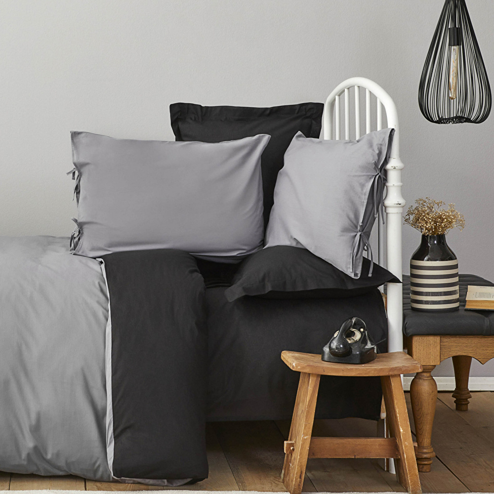 Karaca Home Basic Siyah-Koyu Gri Çift Taraflı Tek Kişilik Nevresim Takımı görseli 5