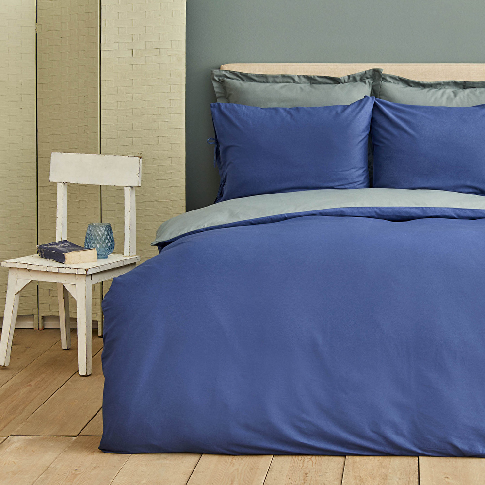 Karaca Home Basic Petrol-Lacivert %100 Pamuk Çift Taraflı Çift Kişilik Nevresim Takımı görseli 1