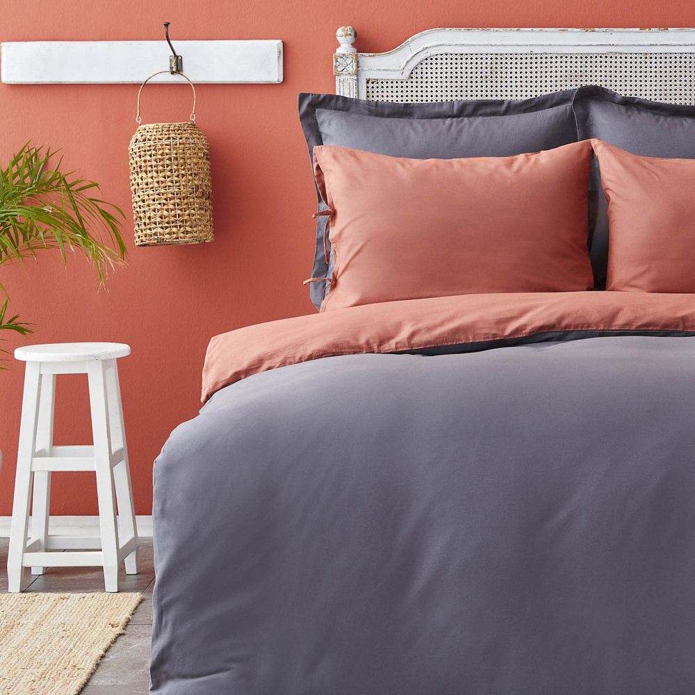 Karaca Home Basic Antrasit-Terecota Çift Taraflı Çift Kişilik Nevresim Takımı görseli 2