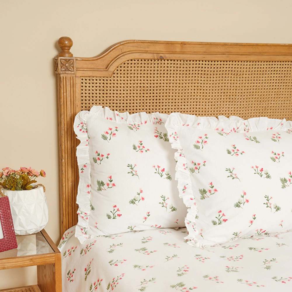 Karaca Home Silvie Kırmızı %100 Pamuk Fırfırlı Çift Kişilik Çarşaf Takımı görseli 1