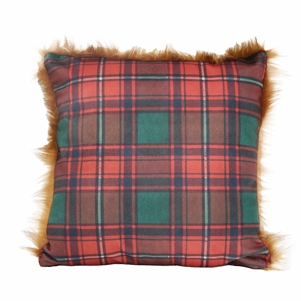 Karaca Home Kırmızı-Siyah Ekose Tüylü Kırlent 45 cm x 45 cm görseli 2