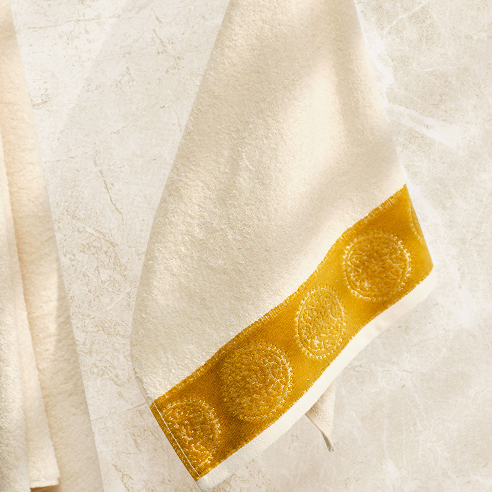 Karaca Home Minka Sonil %100 Pamuk Banyo/Yüz Havlusu Hamam Seti Off White Gold görseli 2