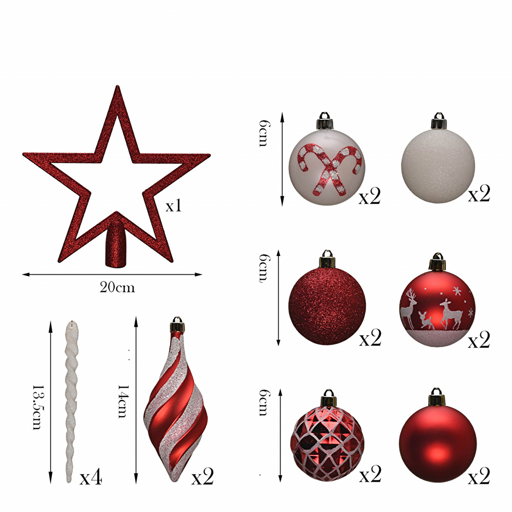 Karaca Home Fun Red Yıldız Başlıklı 19 Parça Ağaç Süsü Seti görseli 4