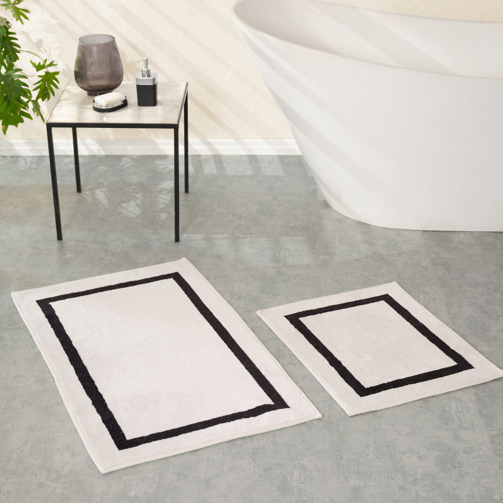 Karaca Home Playful Ekru 2li Pamuk Banyo Paspası 60x100 cm 50x60 cm görseli 1