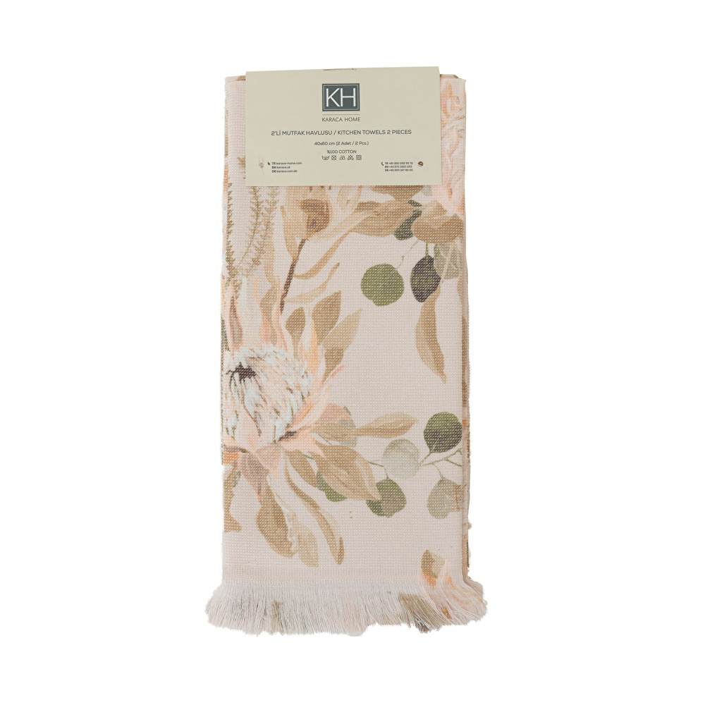 Karaca Home Garden Bej %100 Pamuk Mutfak Havlusu 2li 60x40 cm görseli 1