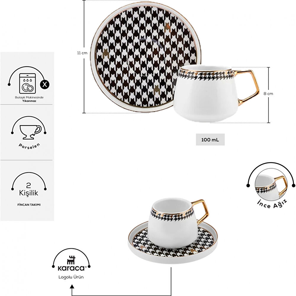 Karaca Kazayağı 2 Kişilik Kahve Fincan Takımı 100 ml thumbnail 2