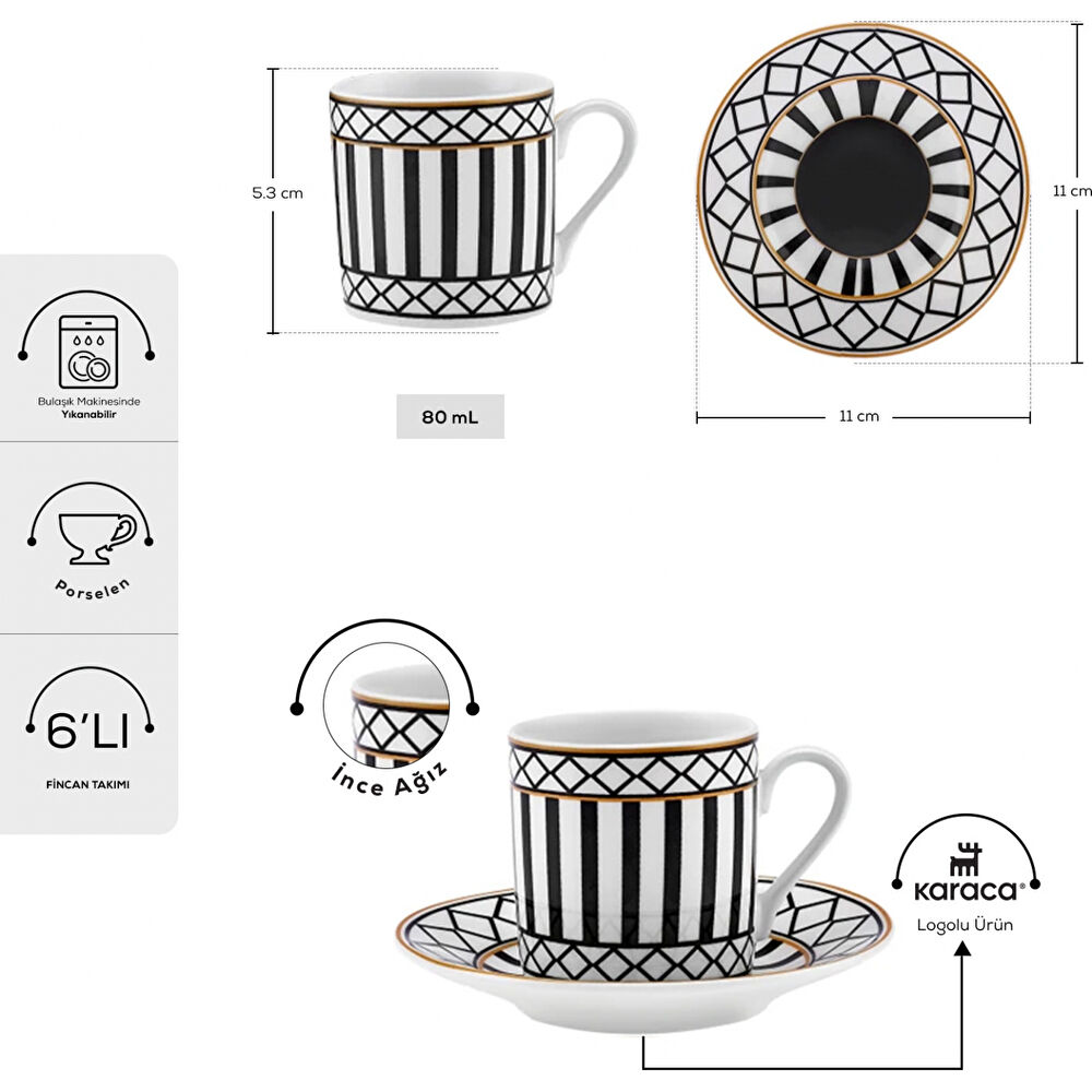 Karaca Helenistik 6 Kişilik Kahve Fincanı 80 ml thumbnail 2
