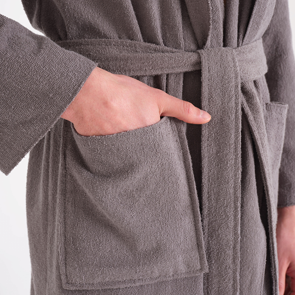 Karaca Home Berlin Koyu Gri Relax Hooded %100 Pamuk Bornoz L/XL görseli 3