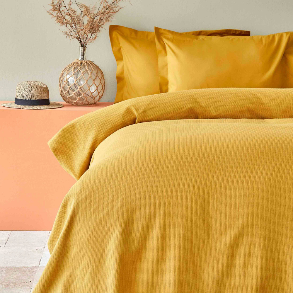 Karaca Home Back to Basic %100 Pamuk King Size Nevresim Takımı Açık Hardal görseli 2