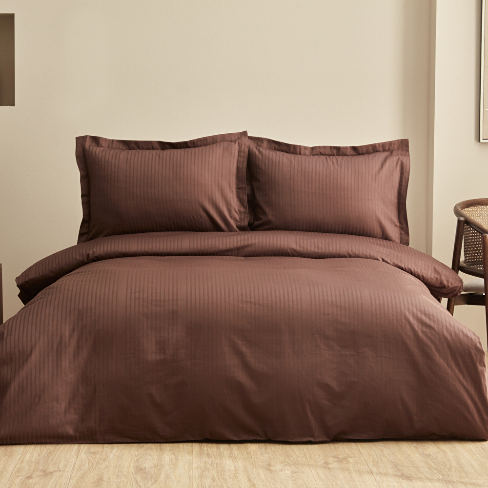 Karaca Home Uniq %100 Pamuk Çift Kişilik Saten Nevresim Takımı Kahverengi görseli 1