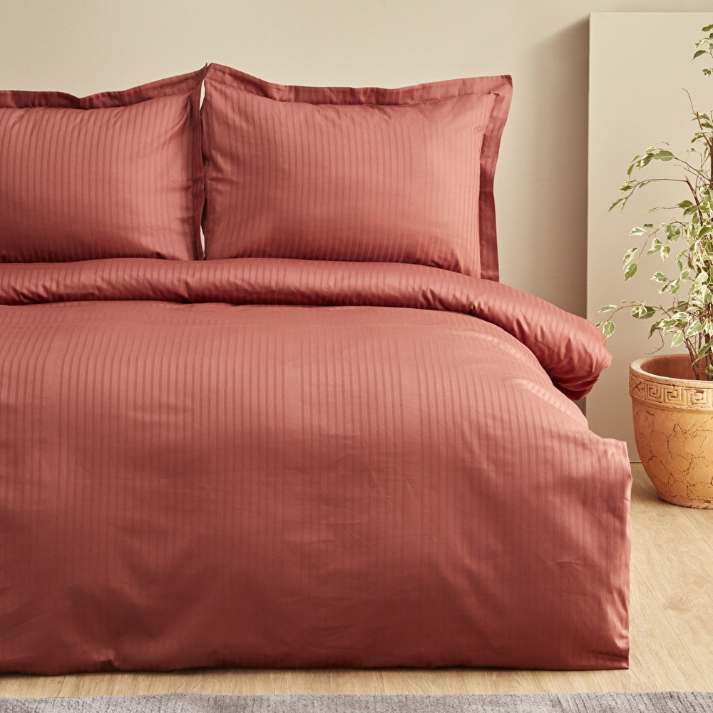 Karaca Home Uniq %100 Pamuk Tek Kişilik Saten Nevresim Takımı Terracota görseli 4