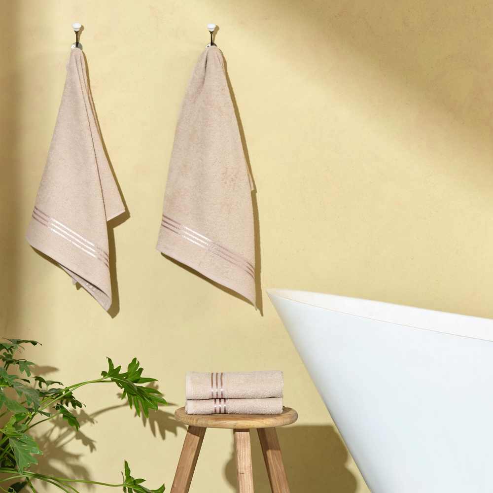 Karaca Home Stripe 4 Lü Yüz Havlusu Seti 50x90 cm Bej görseli 1