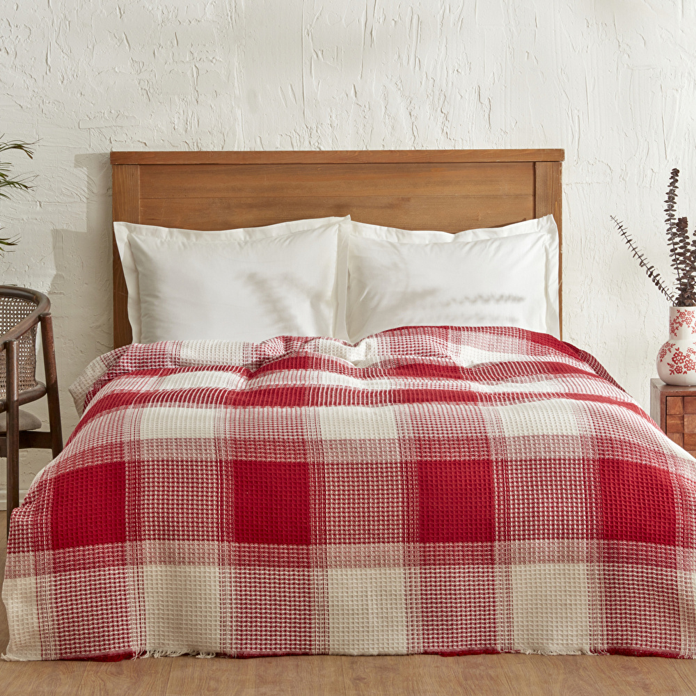 Karaca Home Flow Ekose Tek Kişilik Waffle Pike 160x230 cm Kırmızı görseli 1