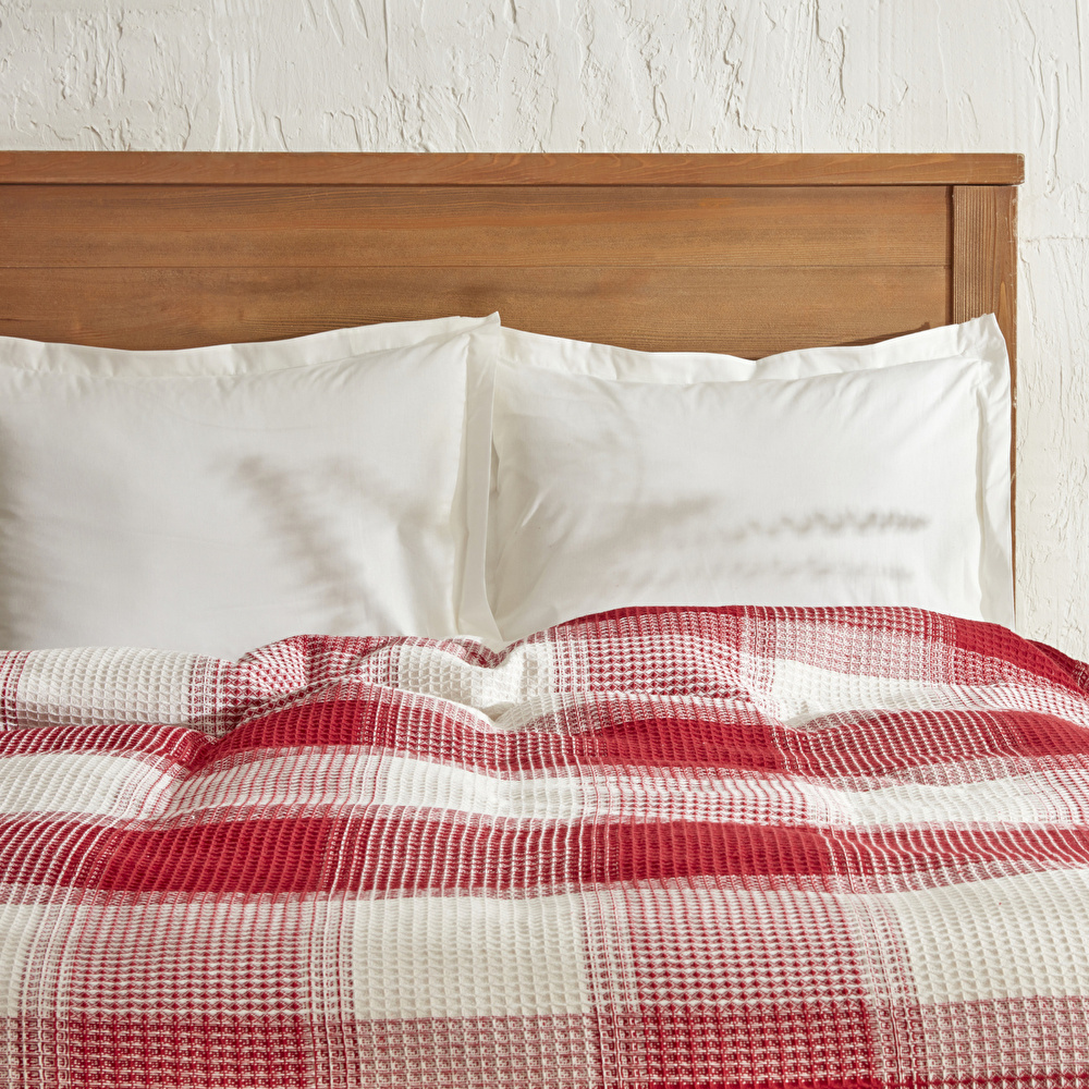 Karaca Home Flow Ekose Waffle Çift Kişilik Pike 200x230 cm Kırmızı görseli 3