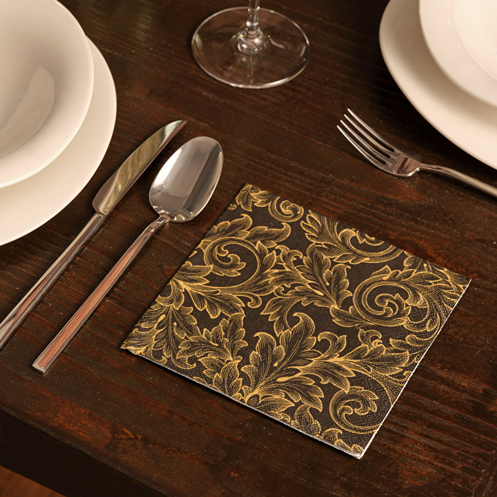 Karaca Home New Year Baroque Black-Gold 20'li Kağıt Peçete görseli 2