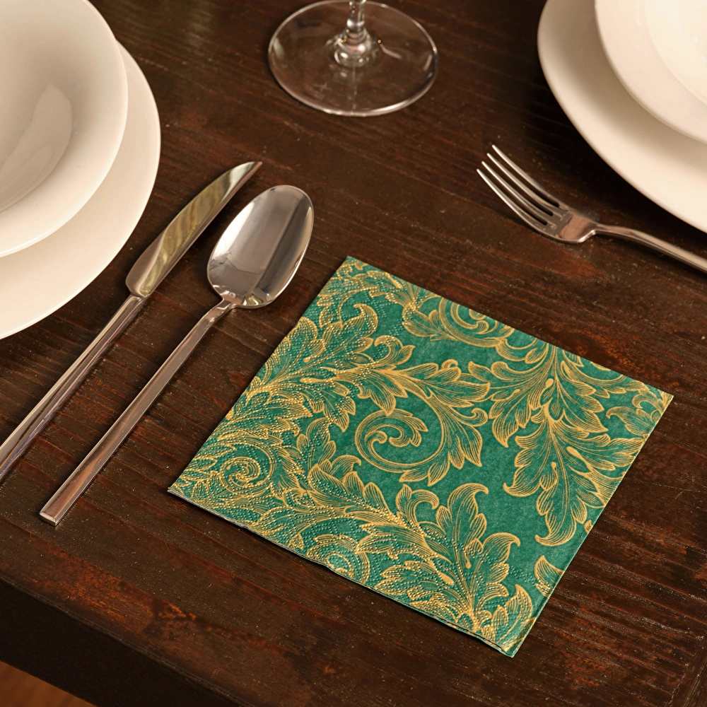 Karaca Home New Year Baroque Gold-Green 20'li Kağıt Peçete görseli 3