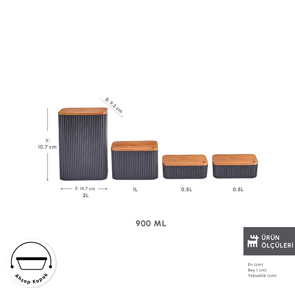 Karaca Massimo 4'lü Saklama Kabı Seti Antrasit thumbnail 2