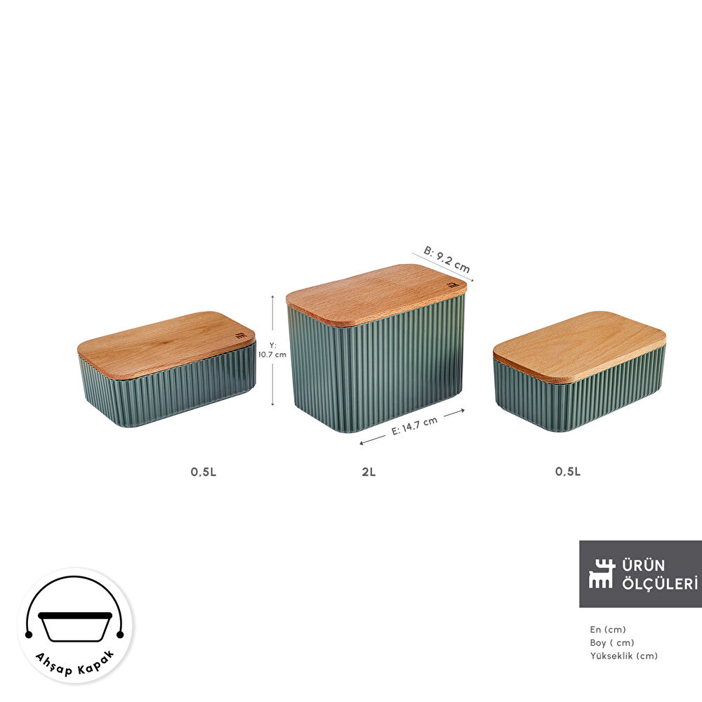 Karaca Massimo 3'lü Saklama Kabı Seti Yeşil thumbnail 2