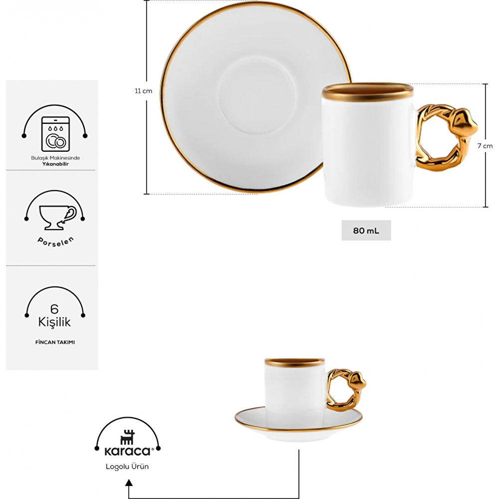 Karaca Kalpli 6 Kişilik Kahve Fincan Takımı 80 ml thumbnail 7