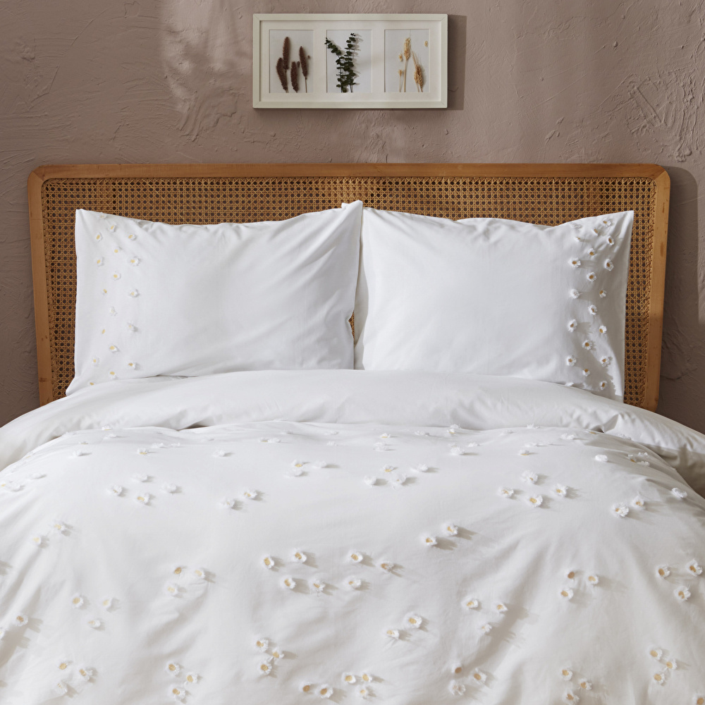 Karaca Home Lily %100 Pamuk Tek Kişilik Nakışlı Nevresim Takımı Beyaz görseli 1