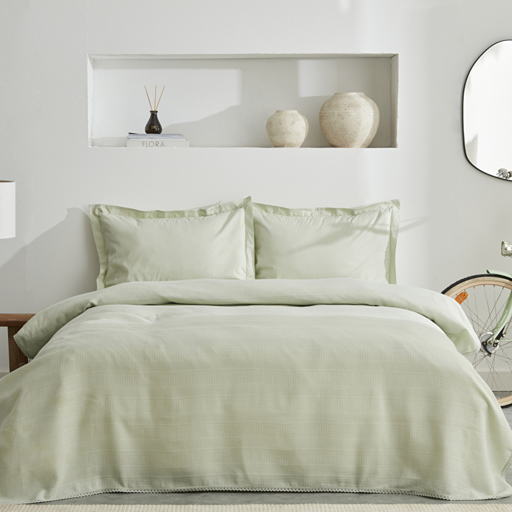 Karaca Home Aurora %100 Pamuk Kopenakili Tek Kişilik Pike Takımı Mint görseli 1