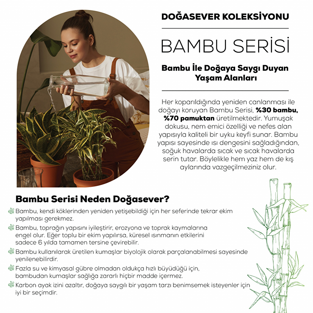 Karaca Home Doğasever Lorena Bambu Tek Kişilik Jakar Pike 160x230 cm Bej görseli 6