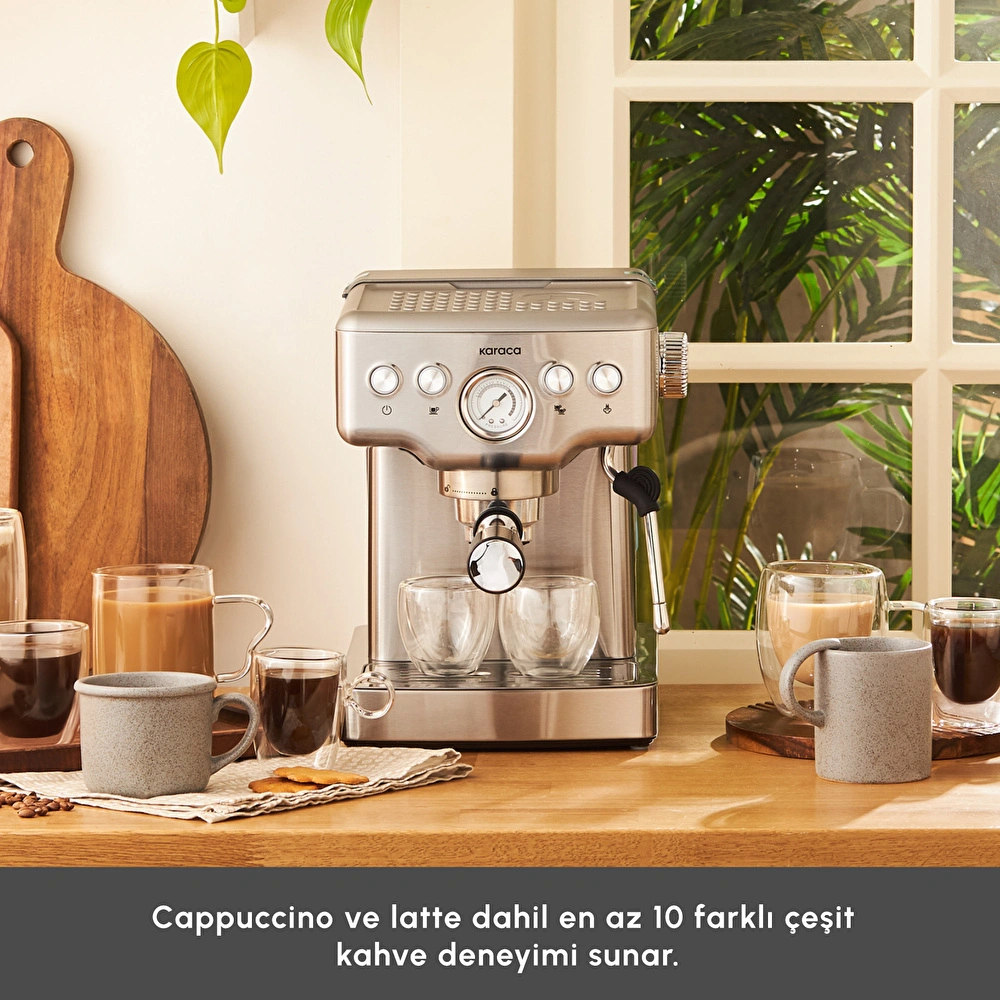 Karaca Coffee Art 1353 Süt Köpürtücülü, 20 Bar Basınçlı, Espresso, Latte, Cappuccino, Americano Makinesi Inox 1,8L 1350W görseli 3