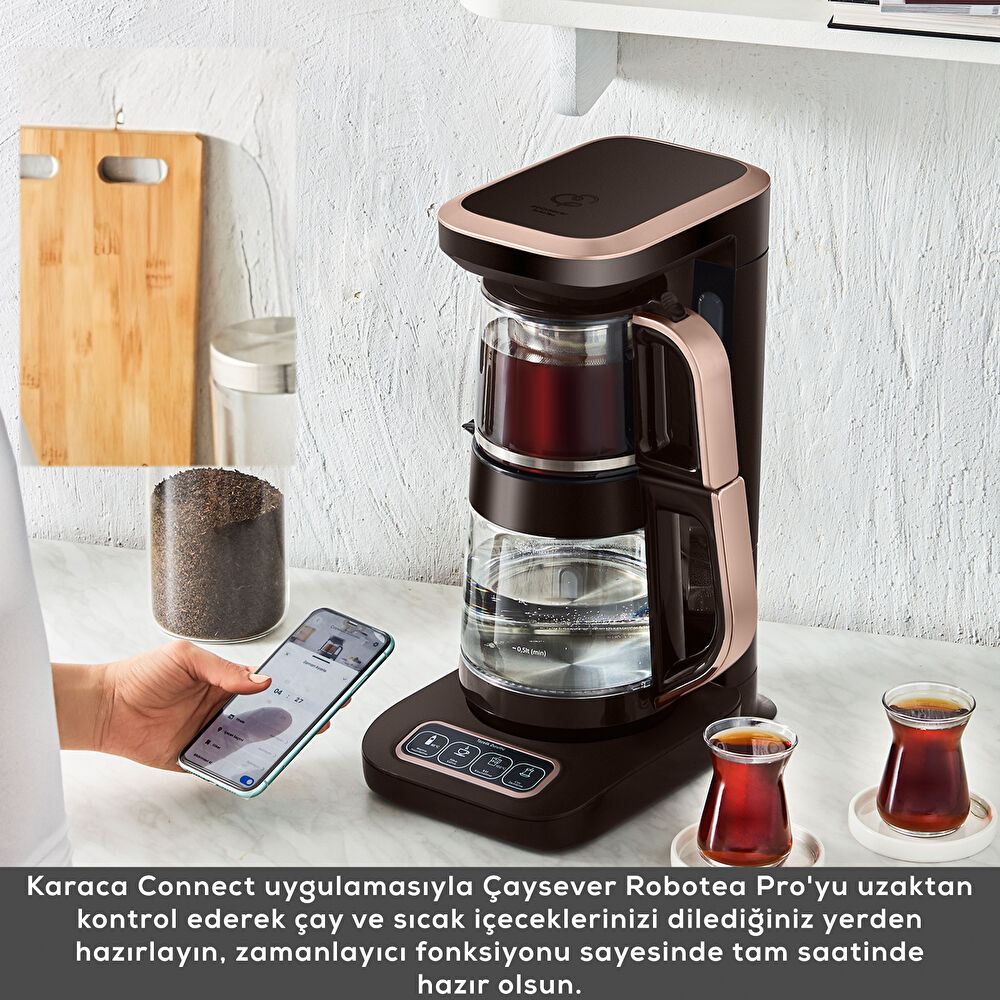 Karaca Çaysever Robotea Pro Connect 4 in 1 Konuşan Cam Çay Makinesi Rosegold thumbnail 3