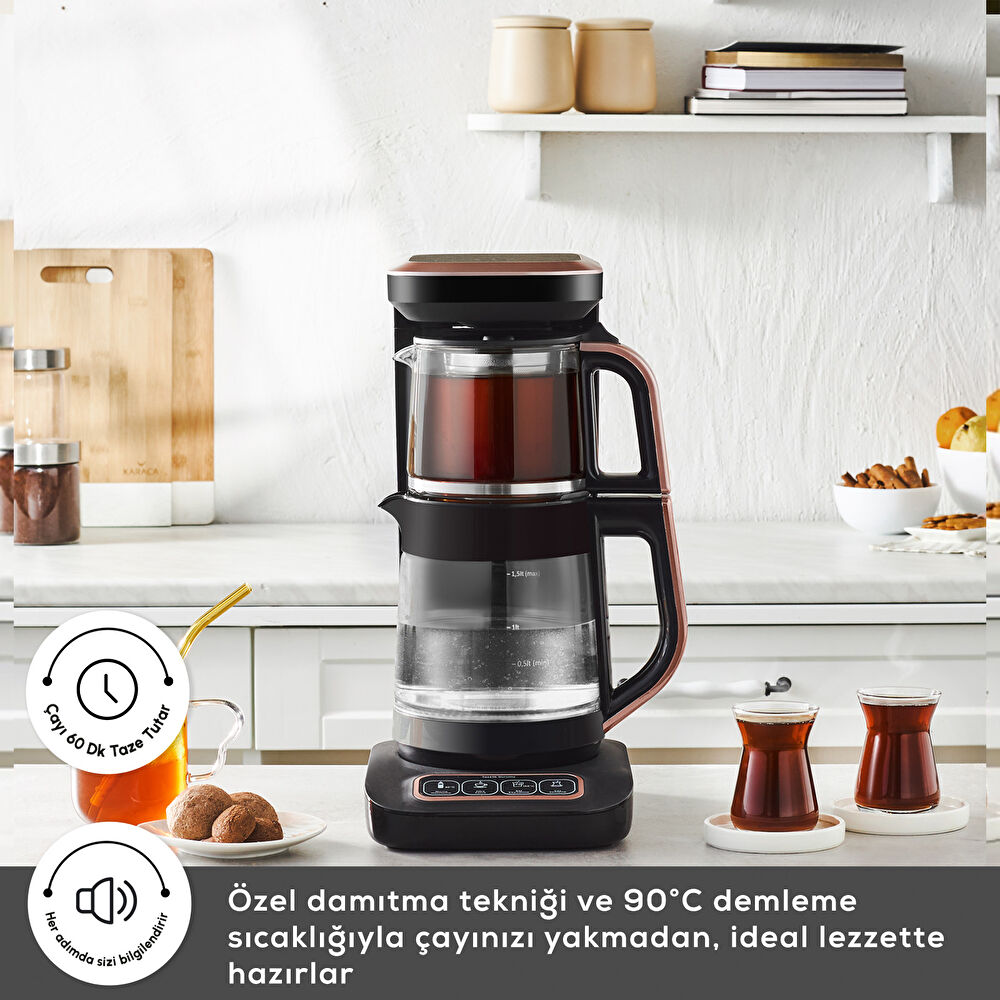 Karaca Çaysever Robotea Pro Connect 4 in 1 Konuşan Cam Çay Makinesi Rosegold thumbnail 5