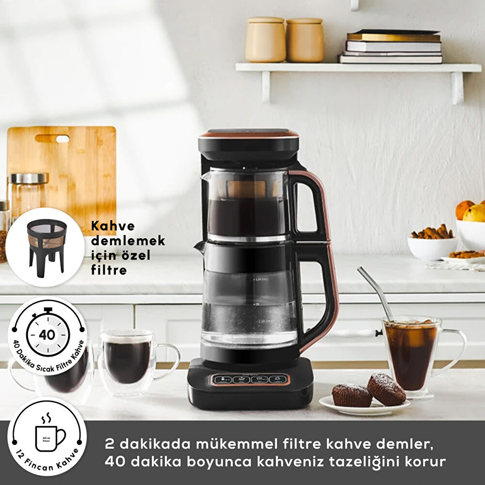 Karaca Çaysever Robotea Pro Connect 4 in 1 Konuşan Cam Çay Makinesi Rosegold thumbnail 8