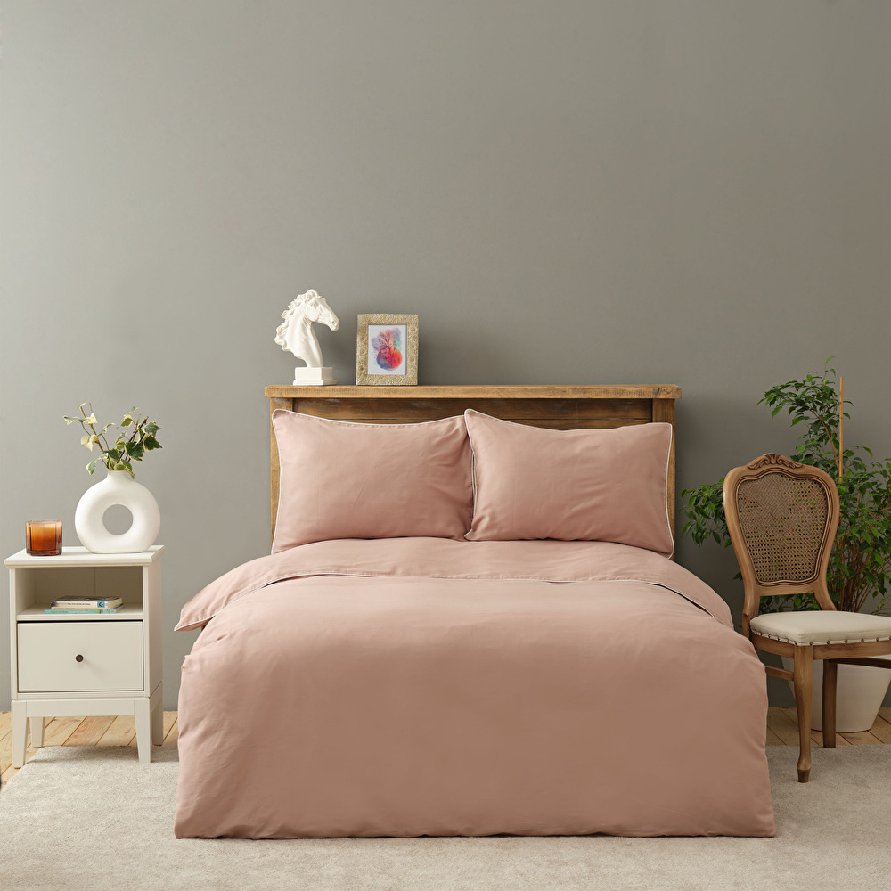 Karaca Home Lori Pudra Offwhite Biyeli %100 Pamuk Saten Çift Kişilik Nevresim Takımı görseli 1
