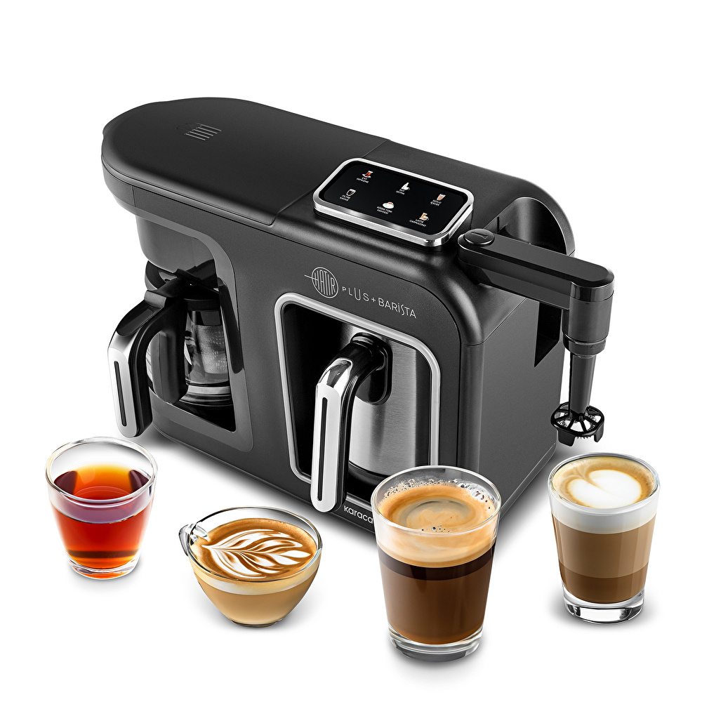 Karaca Hatır Plus Barista Steel 6 in 1 Konuşan Latte Cappuccino ve Közde Türk Kahve Makinesi Black Chrome görseli 7