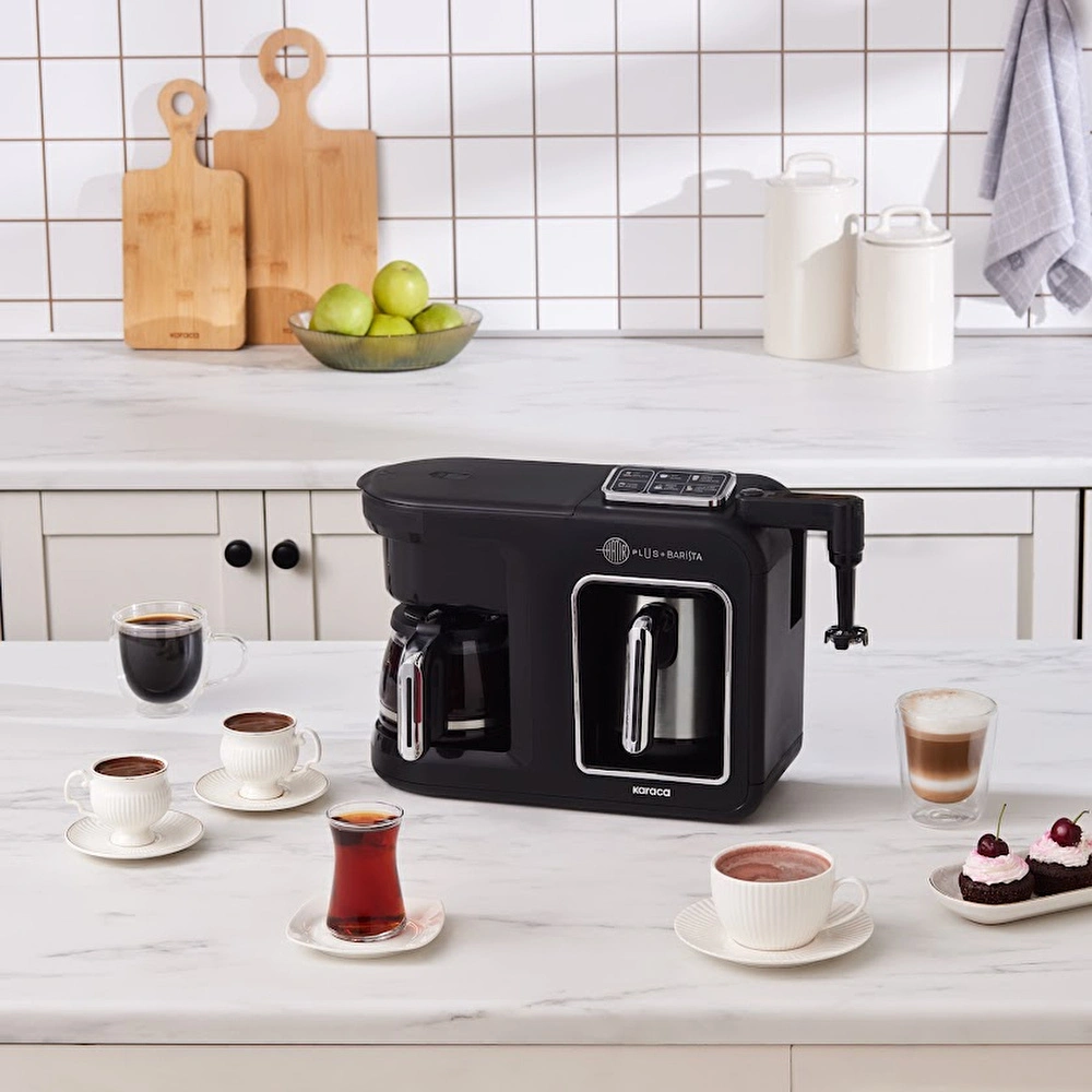 Karaca Hatır Plus Barista Steel 6 in 1 Konuşan Latte Cappuccino ve Közde Türk Kahve Makinesi Black Chrome görseli 2